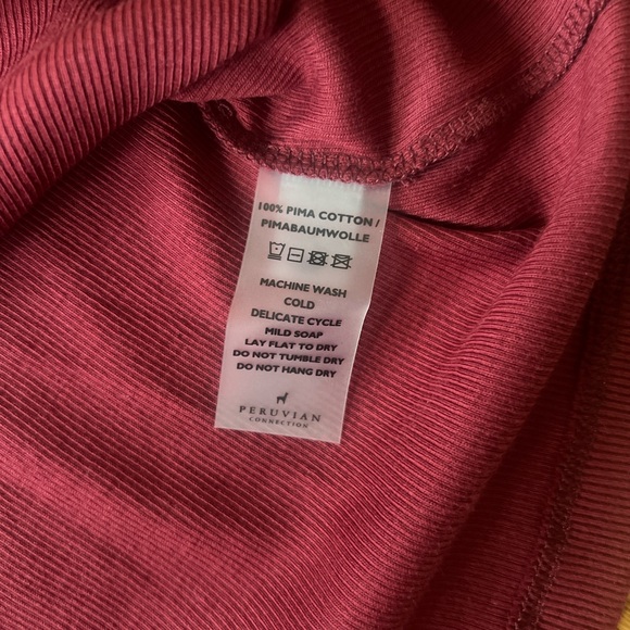 ribbed pima cotton long sleeved t-shirt in burgundy - Picture 3 of 7